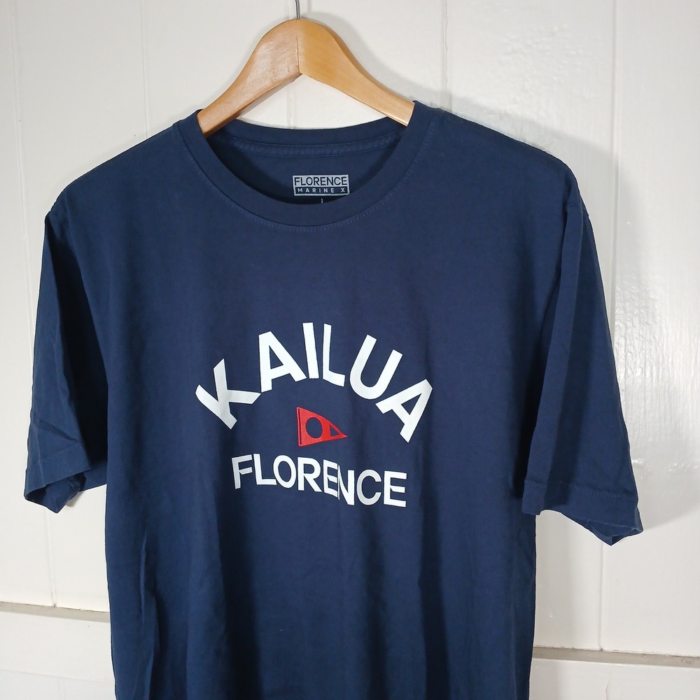 Florence Marine X Kailua Graphic T-Shirt Mens Large Navy Pennant Logo BL5